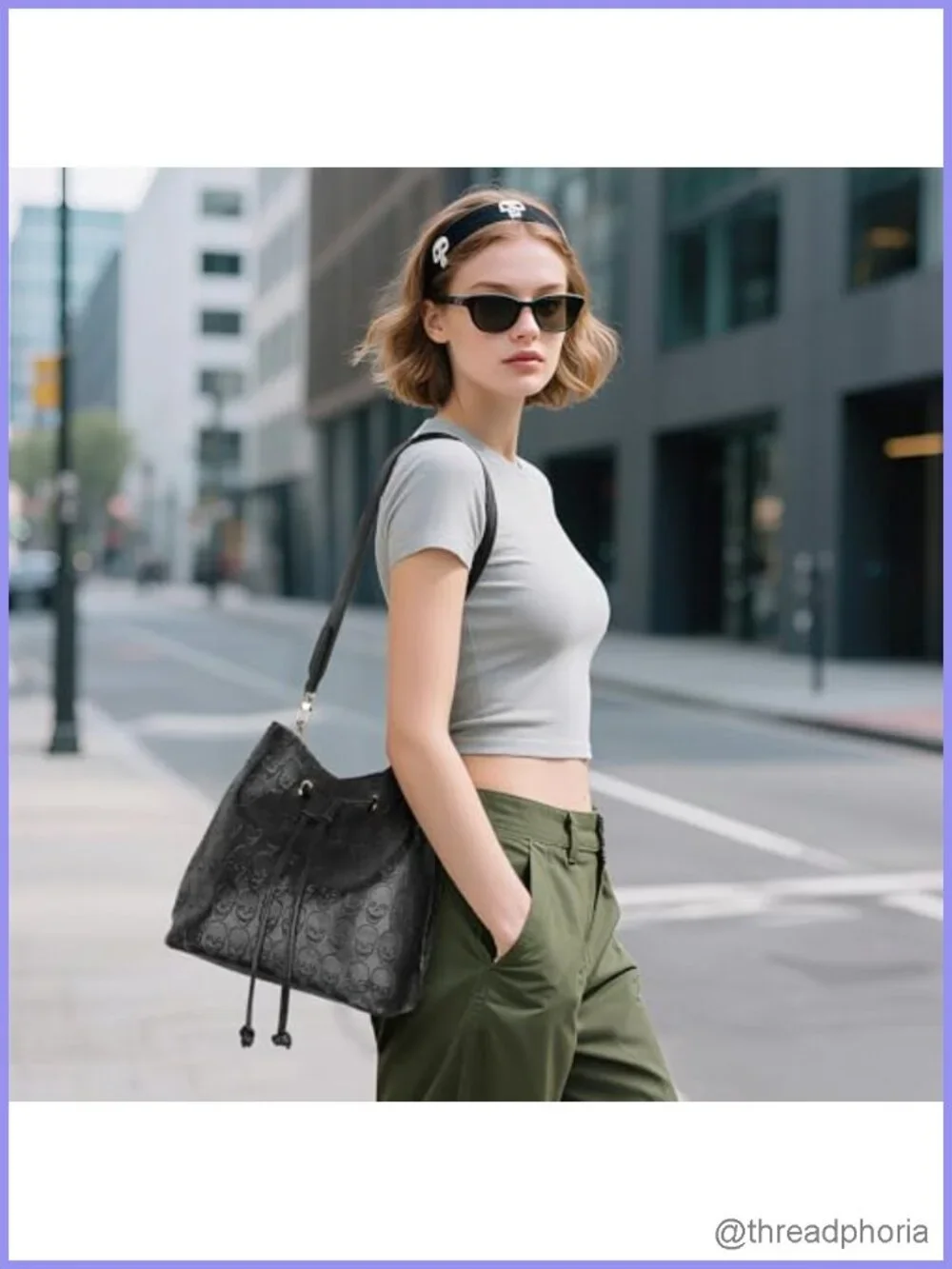Faux Leather Gothic Skull Bucket Bag Women Shoulder Hobo Tote